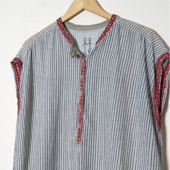 Johnny Was Hickory Stripe Oversize Cotton Tunic Embroidered Swim Cover - Picture 3 of 9